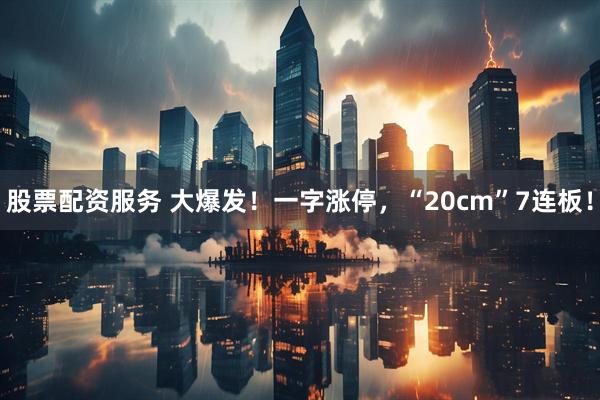 股票配资服务 大爆发！一字涨停，“20cm”7连板！